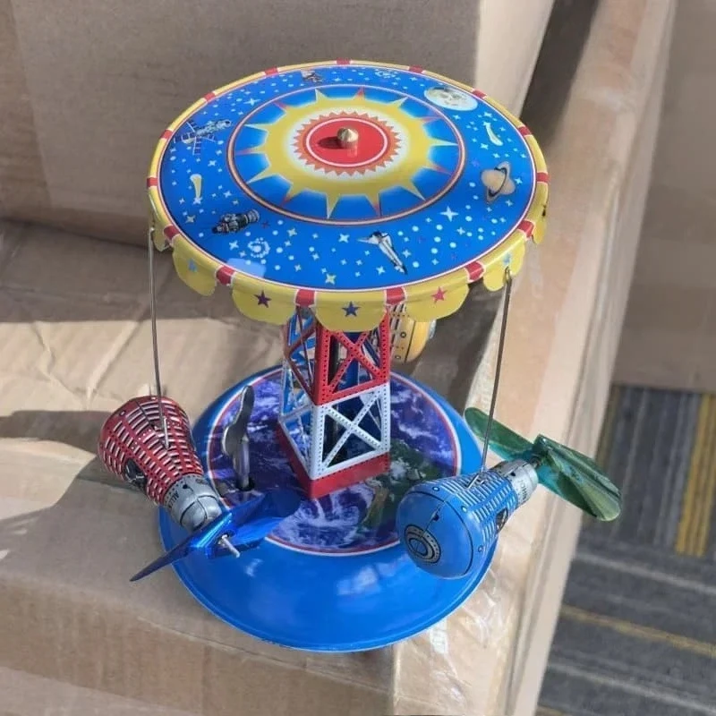 Metal Tin amusement park space capsule Wind up toy carrousel Clockwork Adult Collection Retro model vintage children gift