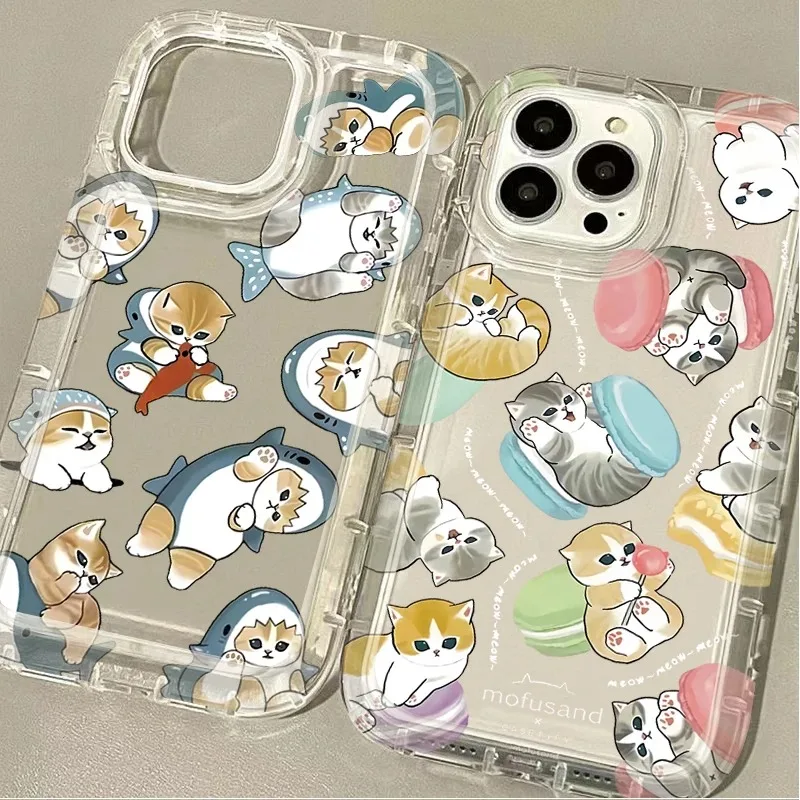

Mofusand Shark Cat Clear Case For iPhone 17 16 15 14 Plus 13 12 11 Pro Max 17 Air 16E Shockproof Soft Silicone Back Cover