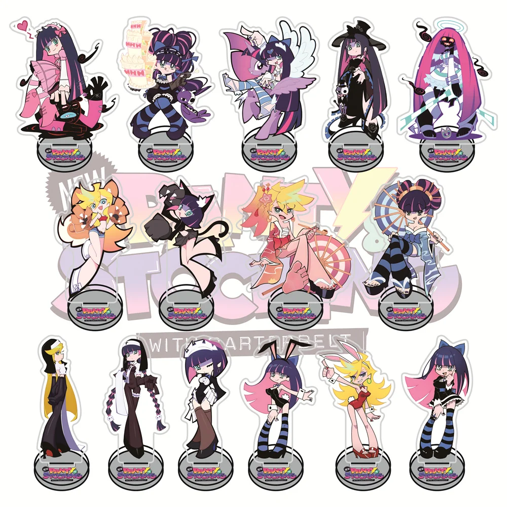 Panty & Stocking 10cm Cute Outfit Chibi Acrylic Stand Figures Keychain Anime Collectible Standee Desk Decor Gift for Fans