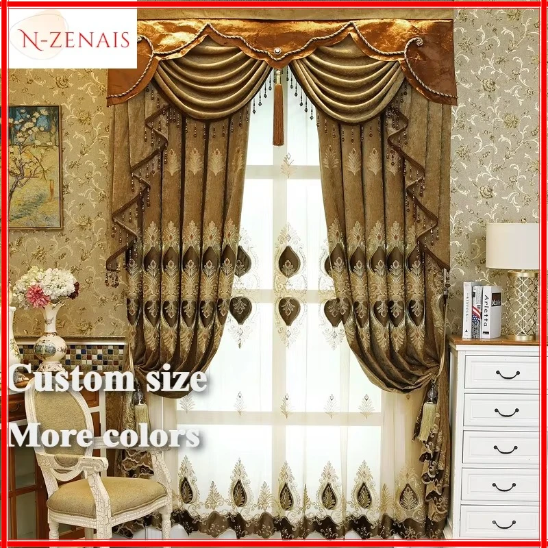 

European Embroidered Luxury Chenille Curtains for Living Room Bedroom Dining Hall Grace Romantic Decor Custom Size White Tulle