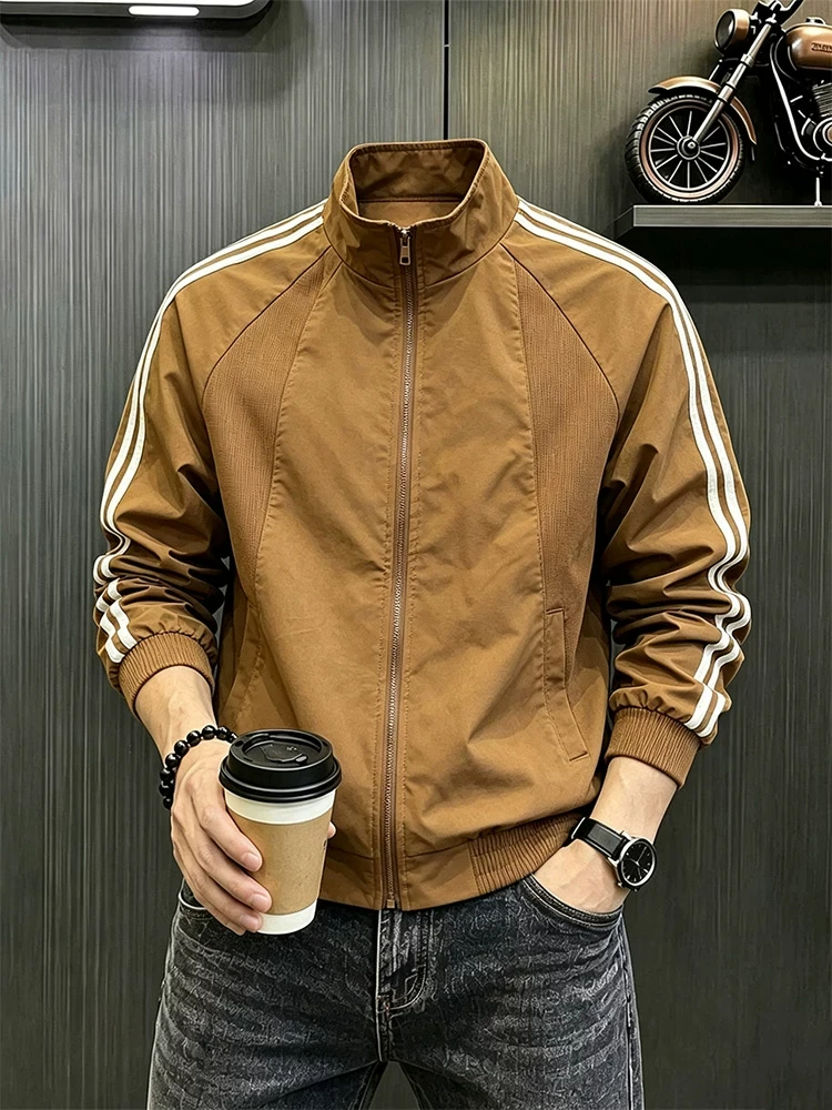 American Style Deconstructed Flight Jacket Men's Autumn Outdoor Casual Windbreaker Stand Collar Stripe Sports Baseball Uniform