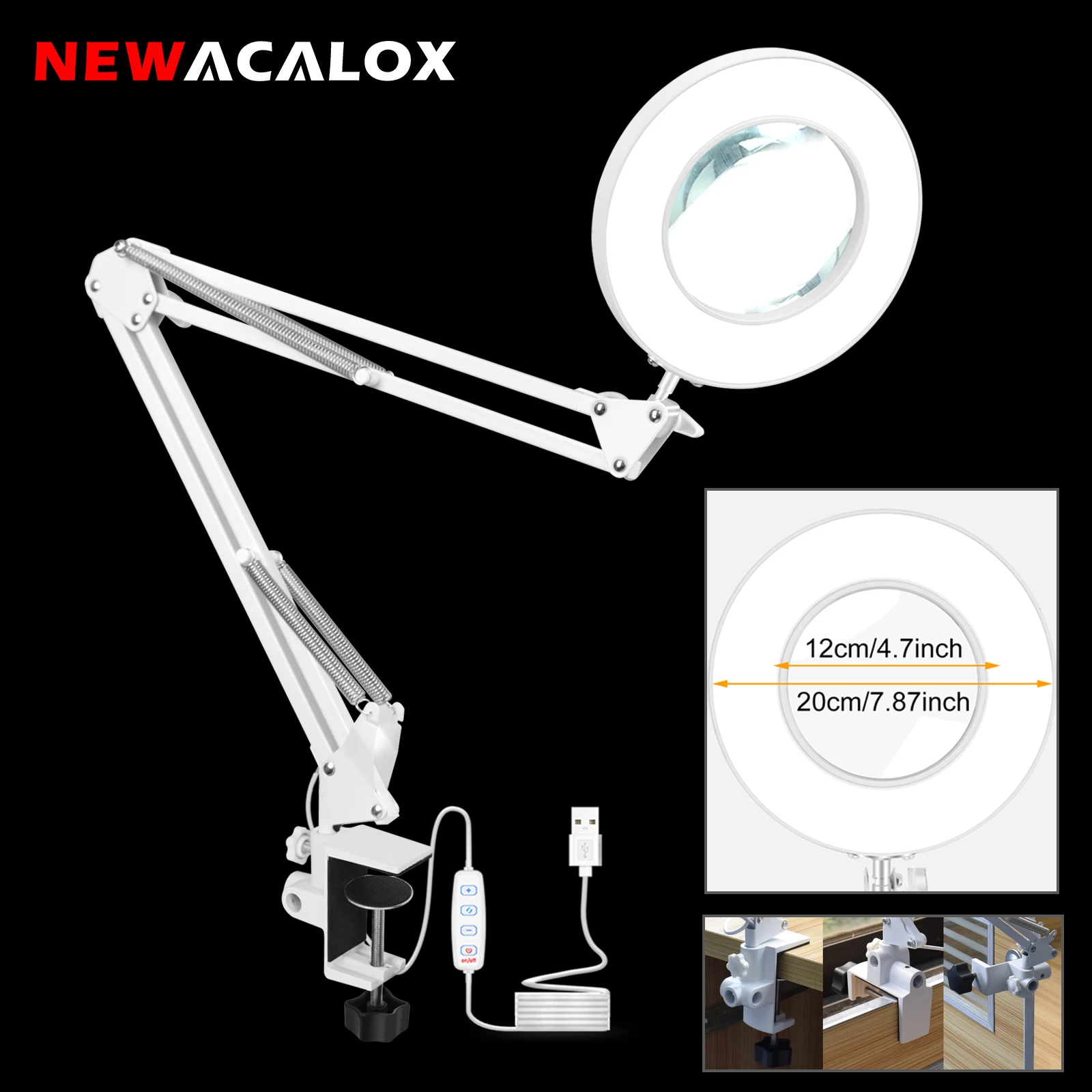 120mm Large 5X Magnifying Glass with 3 Colors LED Light Soldering Third Hand Tool Table Lamp for Welding/Reading Close Work