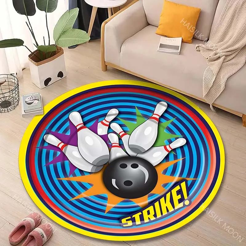 1PC Bowling pins hit strike Print Round Carpet for Living Room Bedroom Sofa Table Floor Mat Area Rug Luxury Gift