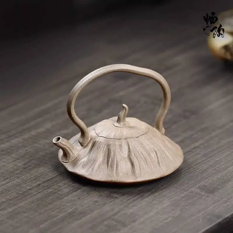 

Чайник Changtaooriginal Mineral Purple от Li Shengxin, полностью ручной работы, тонкостенный из зеленой глины, с ручкой, дизайн «Лотос»