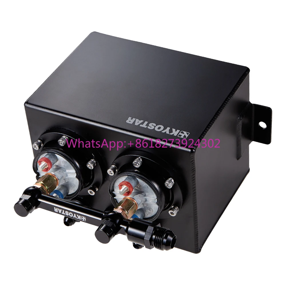 

Black 3L Aluminum Dual Fuel Surge Tank With 2 High Flow 300LPH 044 Fuel Pump and Fuel Rail for Universal Cars