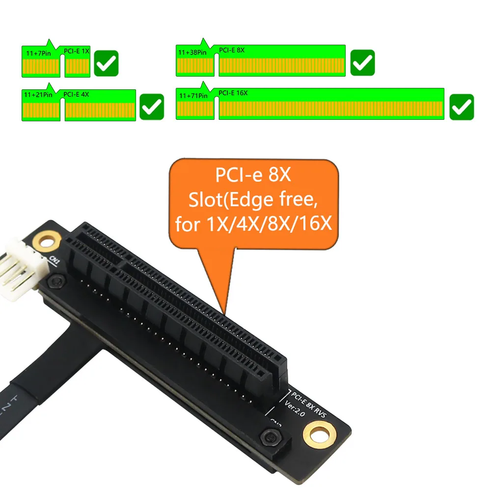 Pci-e riser 270 graus mini pcie para pci-e 8x adaptador cabo converter cabo riser 4pin fdd conector de alimentação para pcie testador extensor