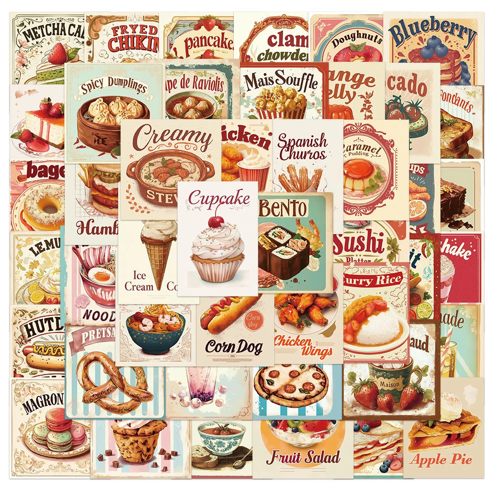 10/30/50pcs Vintage Cartoon Deliziose Cibo Adesivi Creativo Graffiti Adesivo Bottiglia di Acqua Frigo Telefono Decalcomanie Impermeabili Decor