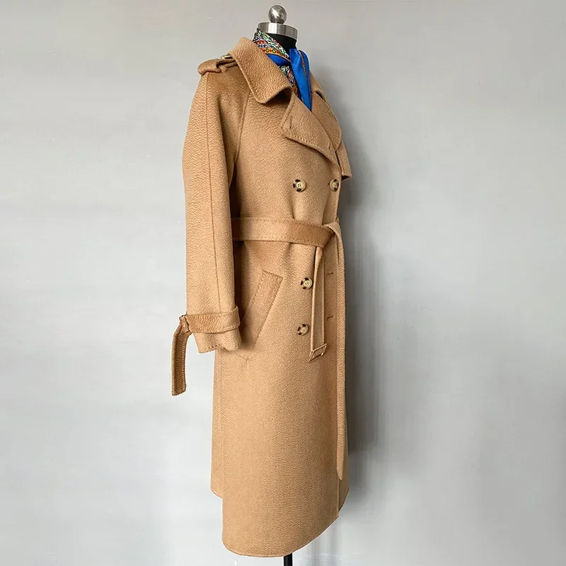 Autumn Winter Elegant Long Winter Woolen Coat Double Face Ladies Wool Coats