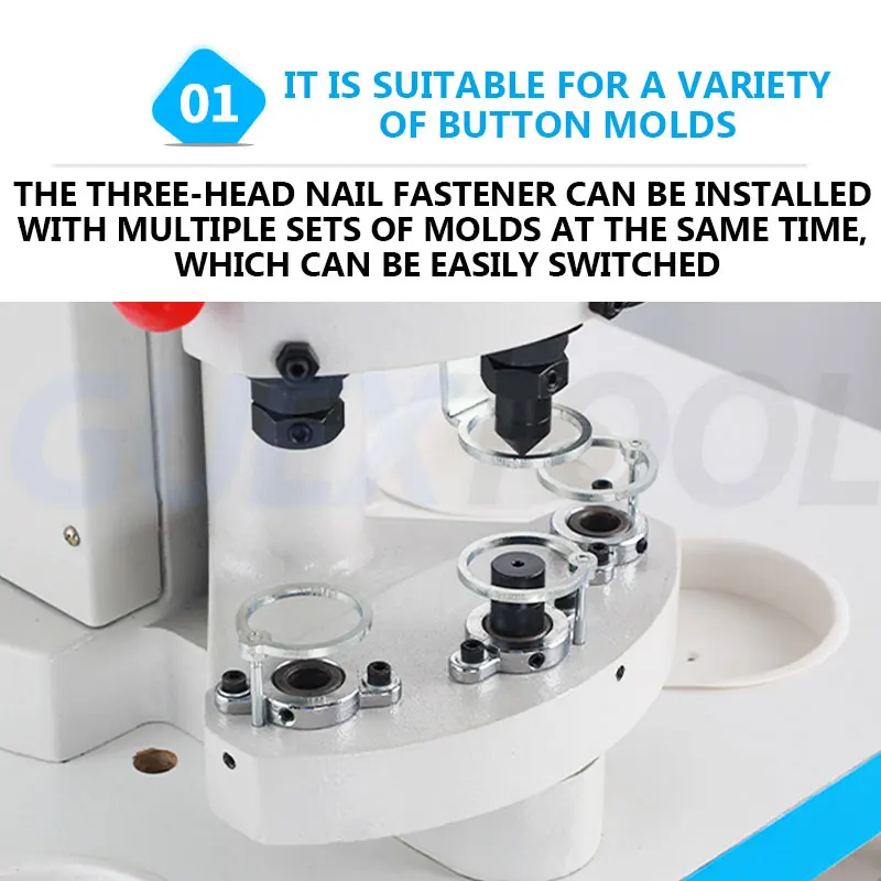 Fully Automatic Three Head Nail Fastening Machine Rivet Chicken Eye Buckle Installation Machine Buttoning Puncher Button Sewier