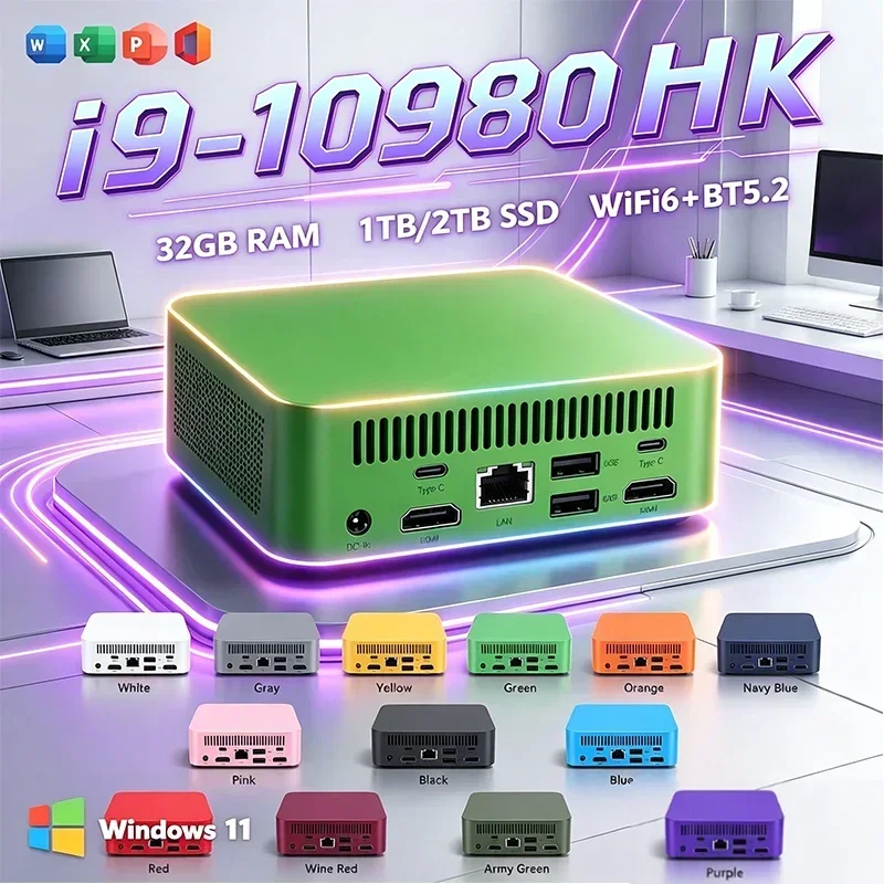 Intel i9 10980HK Mini PC Dual LAN Windows 11 Pro 16GB RAM 1TB 2TB M.2 SSD WIFI6 BT5.2 4K HD Gaming Server HTPC Study