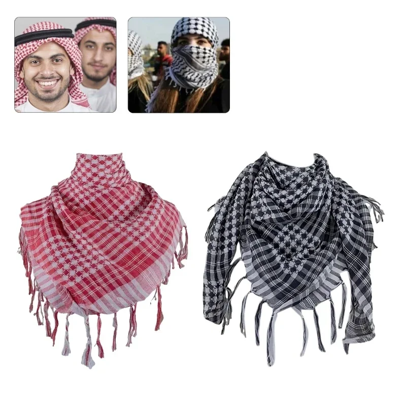 Shemagh Desert Scarf Colorblock Houndstooth Pattern Arab Keffiyeh Shawl Wrap with Tassels Scarves Bandana Head Wraps