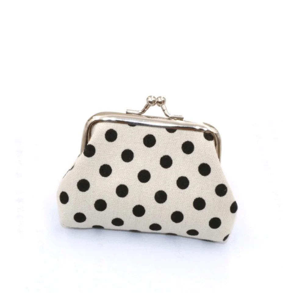 Kiss Lock Closure Polka Dot Coin Purse Square Shape Lightweight Travel Cosmetic Bag Multifunctional Compact