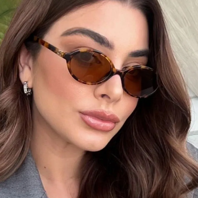 Vintage Oval Sunglasses Women Fashion Y2K Small Sun Glasses Ladies Trendy Sexy Leopard Eyeglasses UV400 Retro Eyewear Men Shades