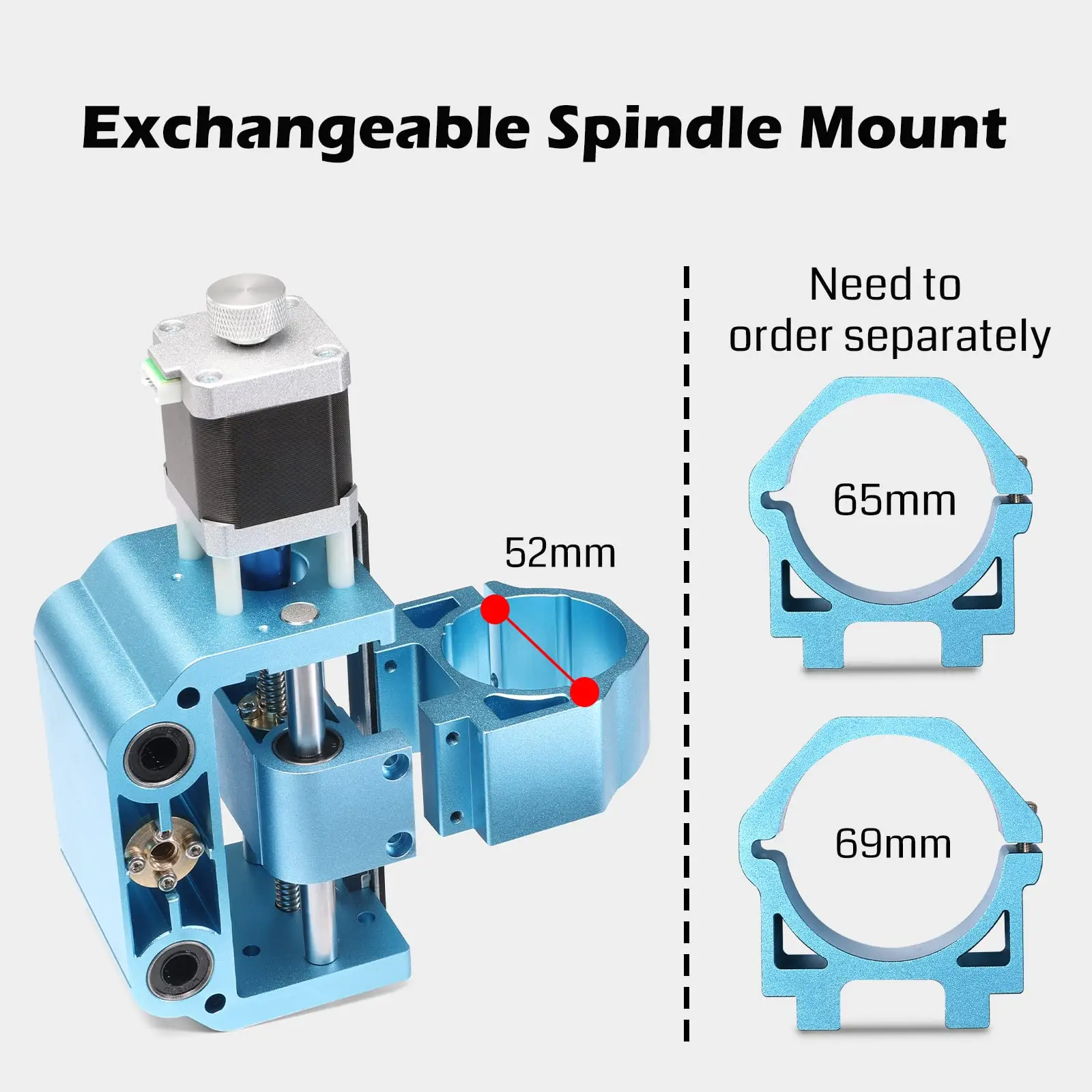 Gruppo asse Z in alluminio aggiornato Genmitsu Kit V2, con supporto motore mandrino, supporto mandrino diametro 43mm e 52mm