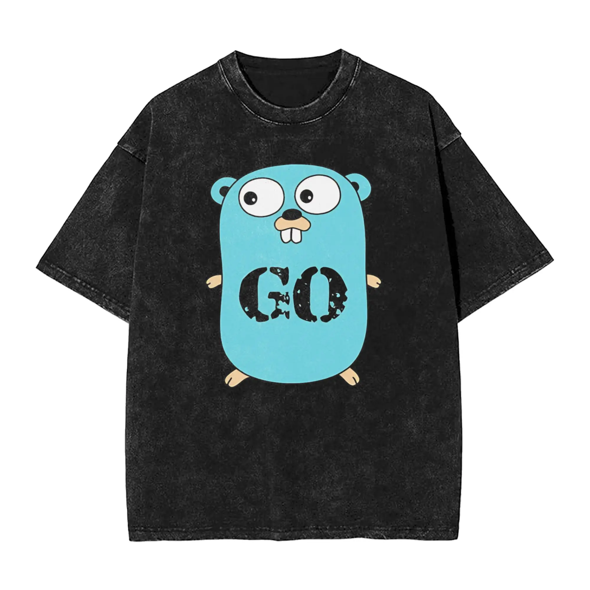 Printed Go GoLang Gopher Washed Shirt Apparel Harajuku T-Shirts  for Men Women Tees