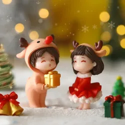 Home Decor Merry Christmas Couple Figurines Miniature Santa Claus Snowman Micro Landscape Ornaments for Home Desk Decorations