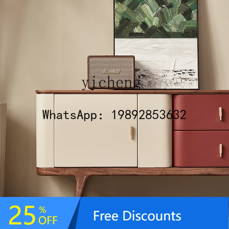 

Black Walnut Wooden TV Cabinet Minimalist Light Luxury Bedroom TV Stand