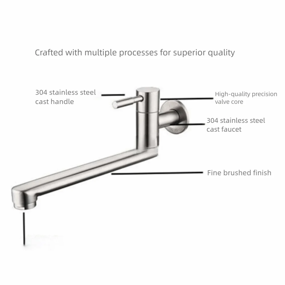 180° Rotation Wall Mount Sink Tap Non-slip Handle Rustproof Kitchen Faucet Lengthened Outlet Soft Water Flows