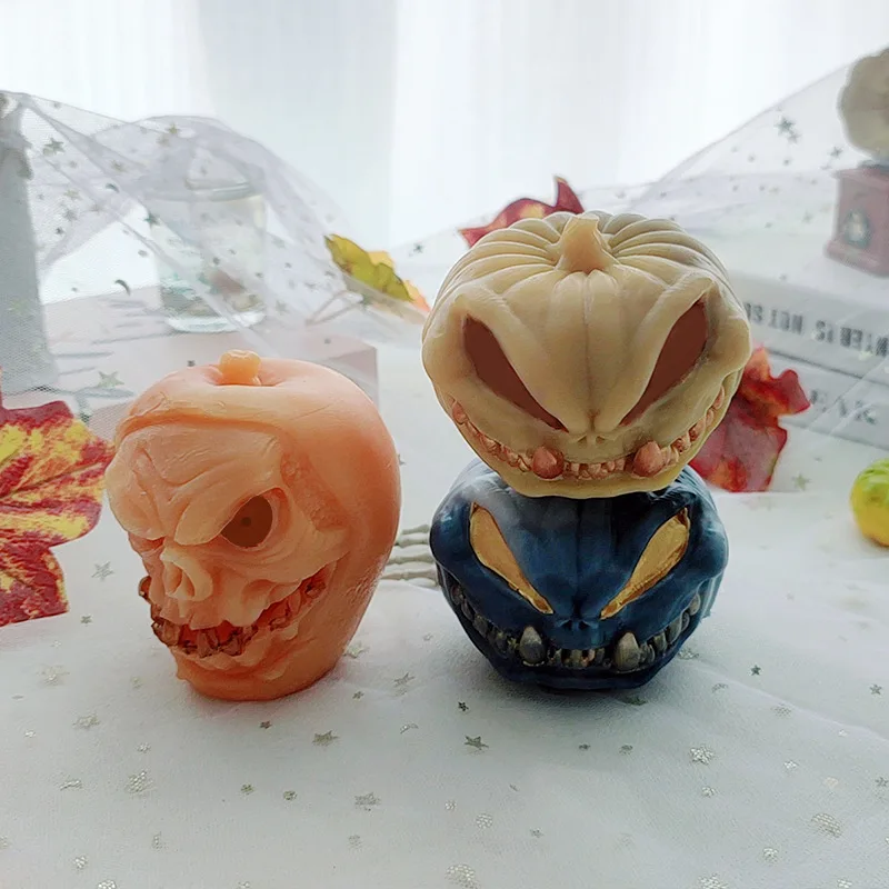 Halloween Demon Candle Epoxy Resin Mold DIY Apple Pumpkin Monster Soap Silicone Mould for Party Decoration Festival Gift