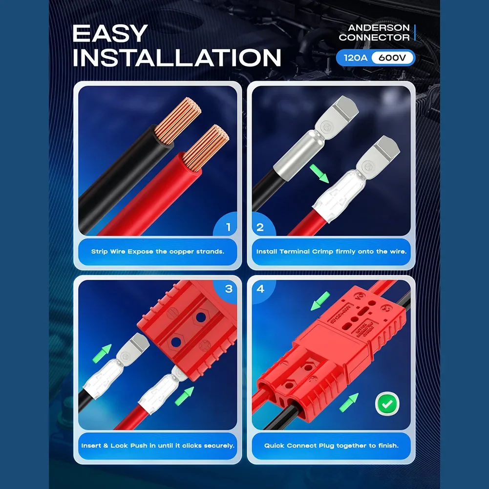 Backup Power Systems 120A Connector Rust Resistant Battery Connection 2-6 AWG Connector Flame-retardant PC Housing