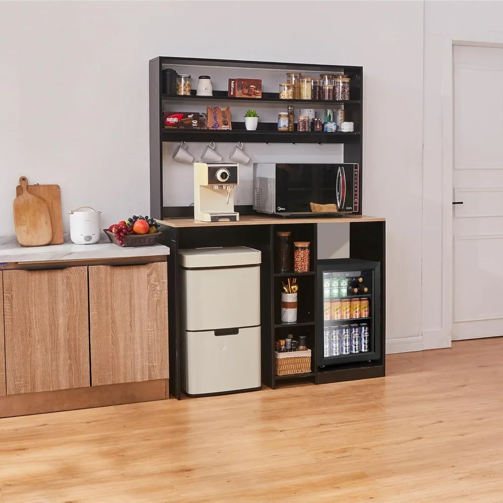 بار قهوة متعدد الوظائف مقاس 69 بوصة مع حامل ميكروويف لخزانة ميكروويف صغيرة للثلاجة - جزيرة مطبخ مع مساحة تخزين #3