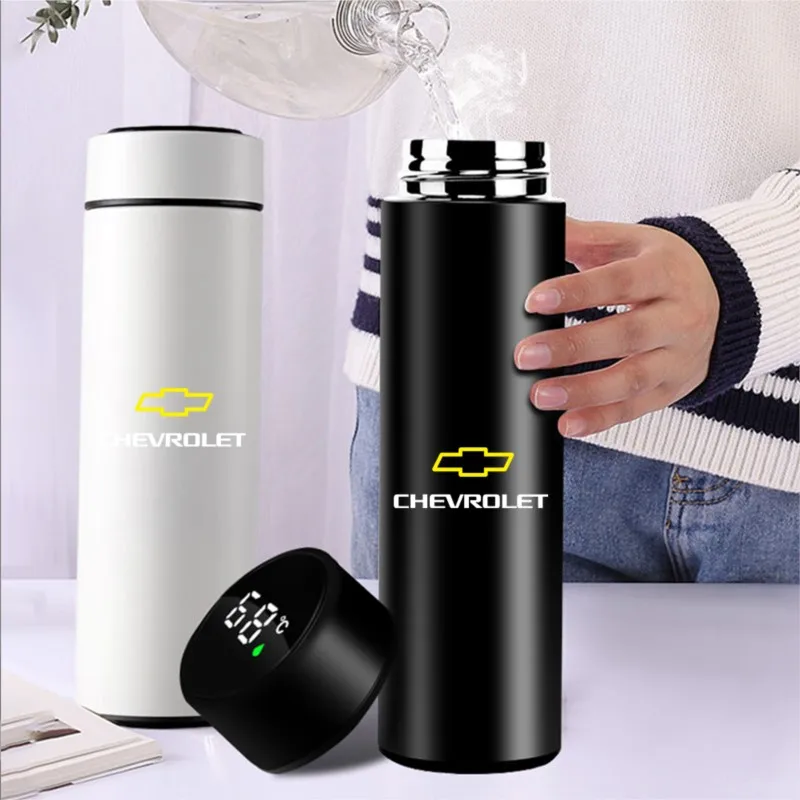 500ml Portable Car Smart Thermos Bottle Temperature Display Cup Coffee Cups For Chevrolet Cruze SS Z71 Impala Sonic Spar Malibu