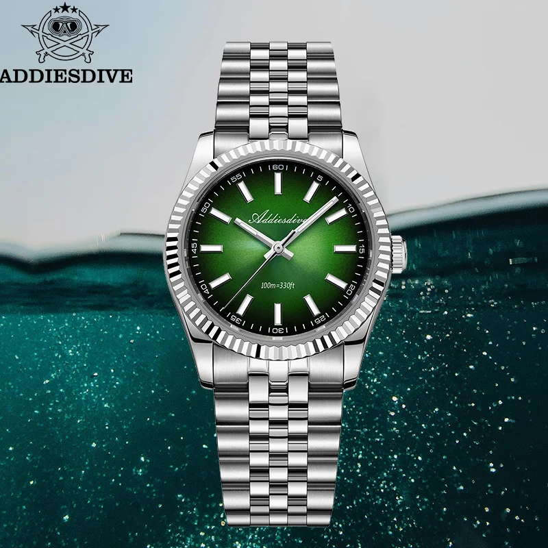 Addiesdive جديد الياقوت الزجاج ساعة رجالي 100 متر مقاوم للماء VH31 ساعات كوارتز BGW9 سوبر مضيئة ساعة فاخرة AD2073