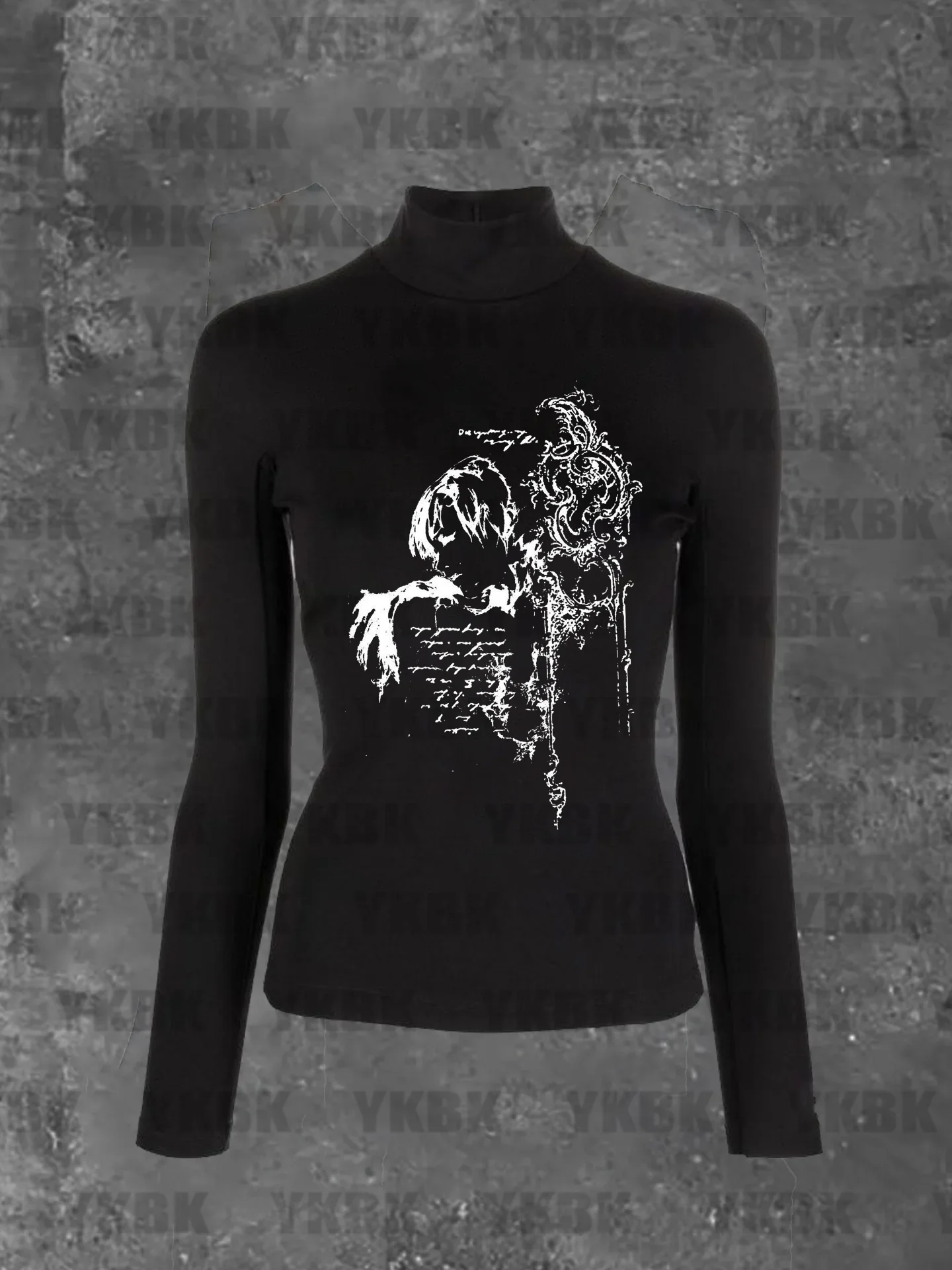 Graphic Print Long Sleeve Basic Y2K Grunge Cyber Mall Goth Thermal T-shirt Skulls Pullovers Tops Women 90s Vintage Aesthetic Te