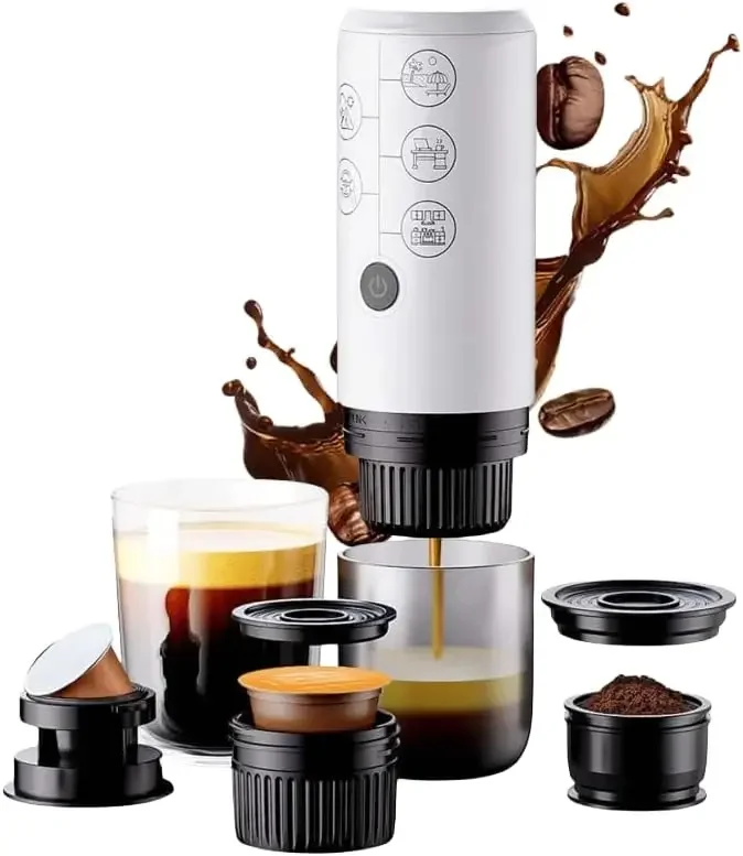 Tragbare Espressomaschine, Mini, 12 V, wiederaufladbar, 3-in-1-Multifunktions-Elektrokaffeemaschine, eine Tastenextraktion, kompatibel mit