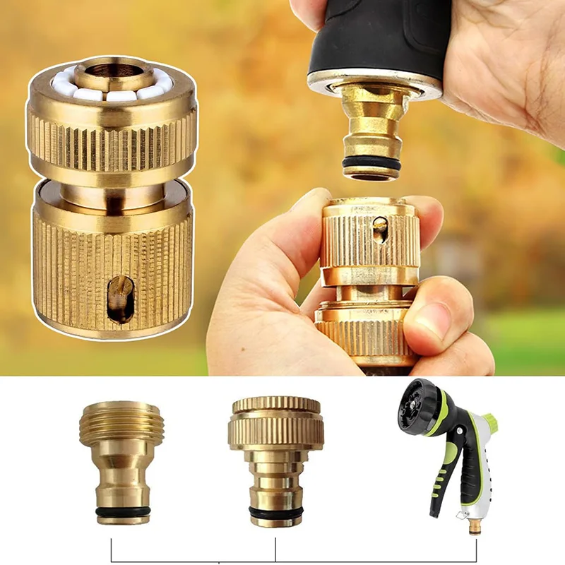 2Pcs Brass Hose Connector Hose End Quick Connect Fitting 1/2 Inch Hose Quick Connect Fittings Hoses Pipe Connectors Extender