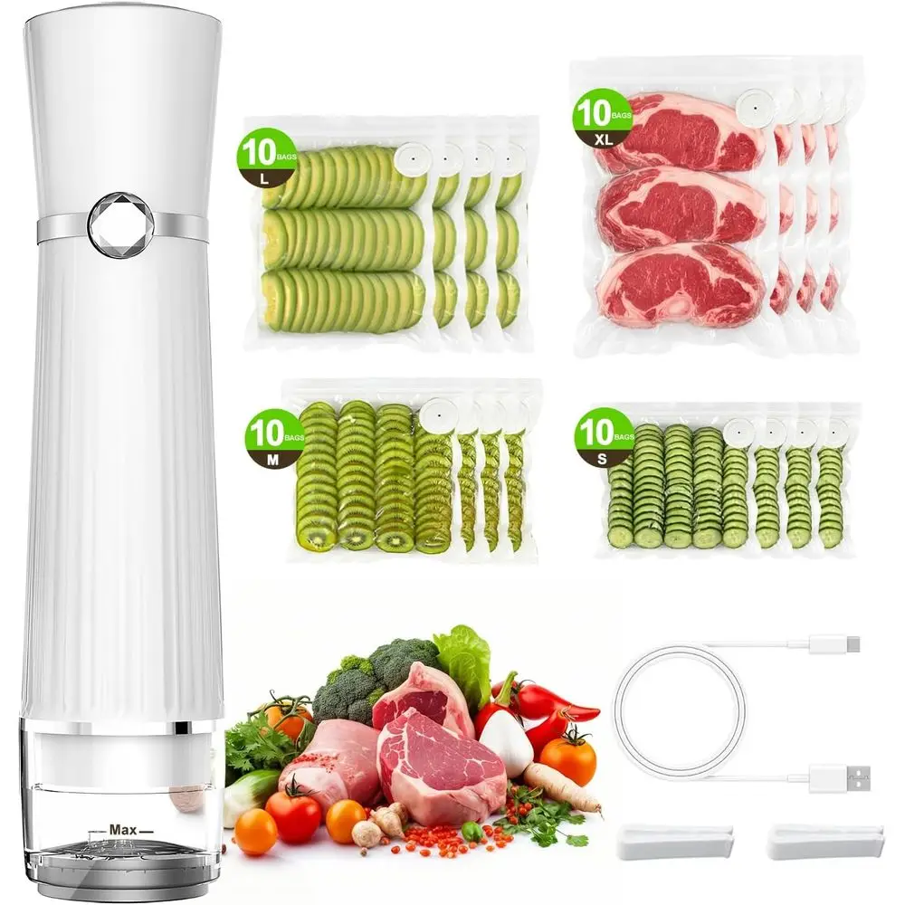 

Вакуумный упаковщик (компактный вакуумный упаковщик + 40 многоразовых вакуумных пакетов), ручной вакуумный упаковщик для сохранения продуктов или 10-кратное сохранение свежести и сохранение продуктовности