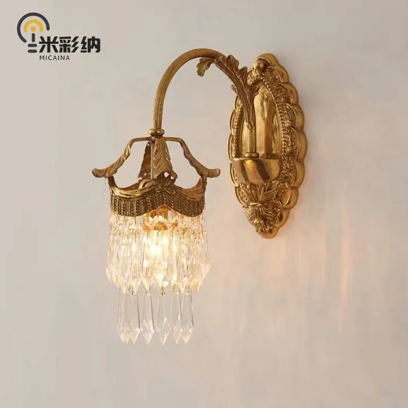 

French Wall Lamp All Copper Luxury Retro Atmosphere Bedroom Bedside Living Room Tv Background Wall Lamp Aisle