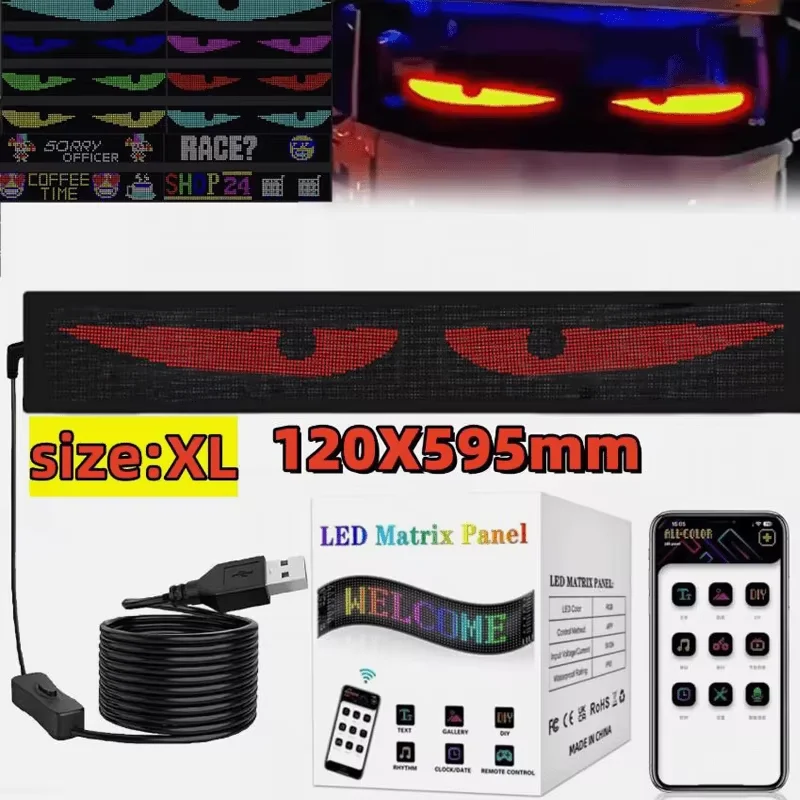 Quality 2 in 1 LED Truck Car Dynamic Devil Eye Foldable Light Rectangle Flexible Display Light For Board Windshield 60X12CM