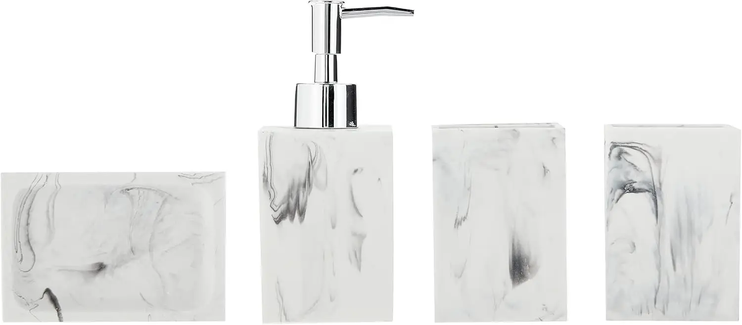 Sweet Home Collection Bathroom Accessories Collection Unique Decorative Beautiful Designs Bath Décor, 4 Piece Set, Plaza