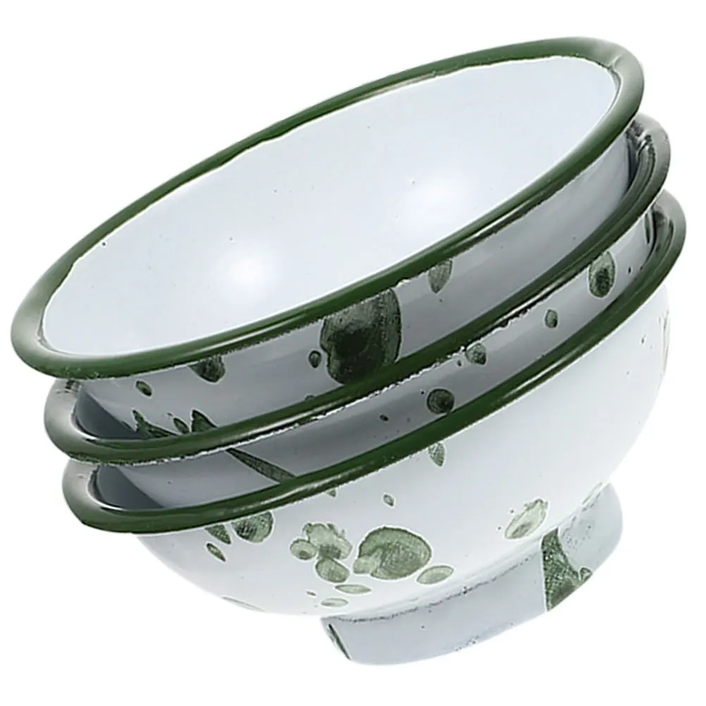 3pcs Vintage Enamel Bowls Retro Kitchenware Soup Rice Bowl Fruit Vegetable Washer Egg Mixer Large Capacity Easy Clean Houseware