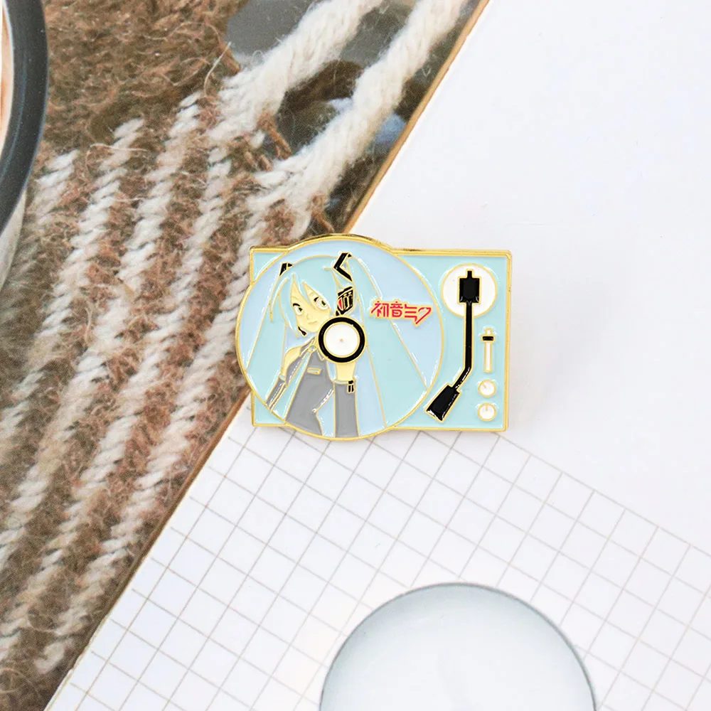 Double ponytail girl holographic projection virtual idol singer electronic music creation art design album fans metal badge pin