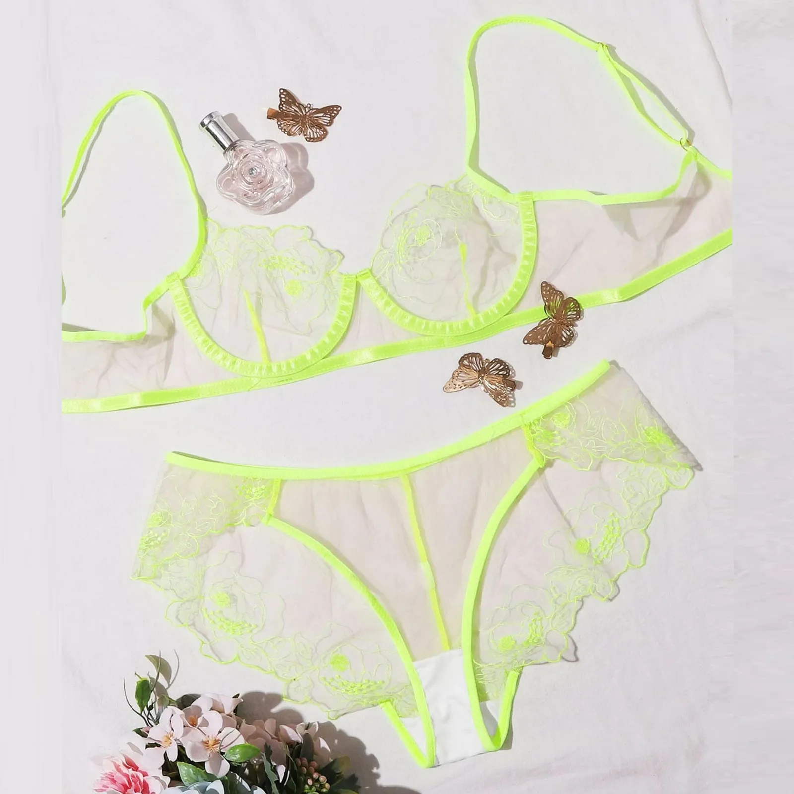 Women Pink Floral Embroidery Corset Lingerie Dress Sheer Mesh Bustier Tulle Skirt Garter Straps Bow Decor Sleep Nightwear DMYL view 4