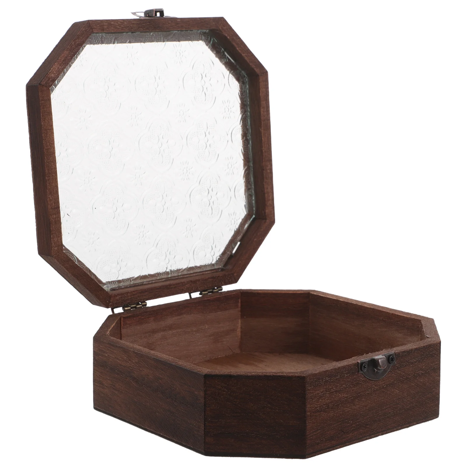 منظم المجوهرات الخشبية علبة حلية عتيقة غطاء زجاجي تخزين ريفي الصدر تذكارات صندوق عرض حامل ديكور