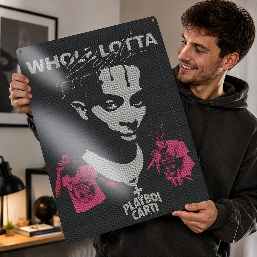 Playboi Carti Whole Lotta Red Printed Poster Pixel Style Wall Art For Music Studio Customized Aluminum Metal Sign Rap Fan Gift
