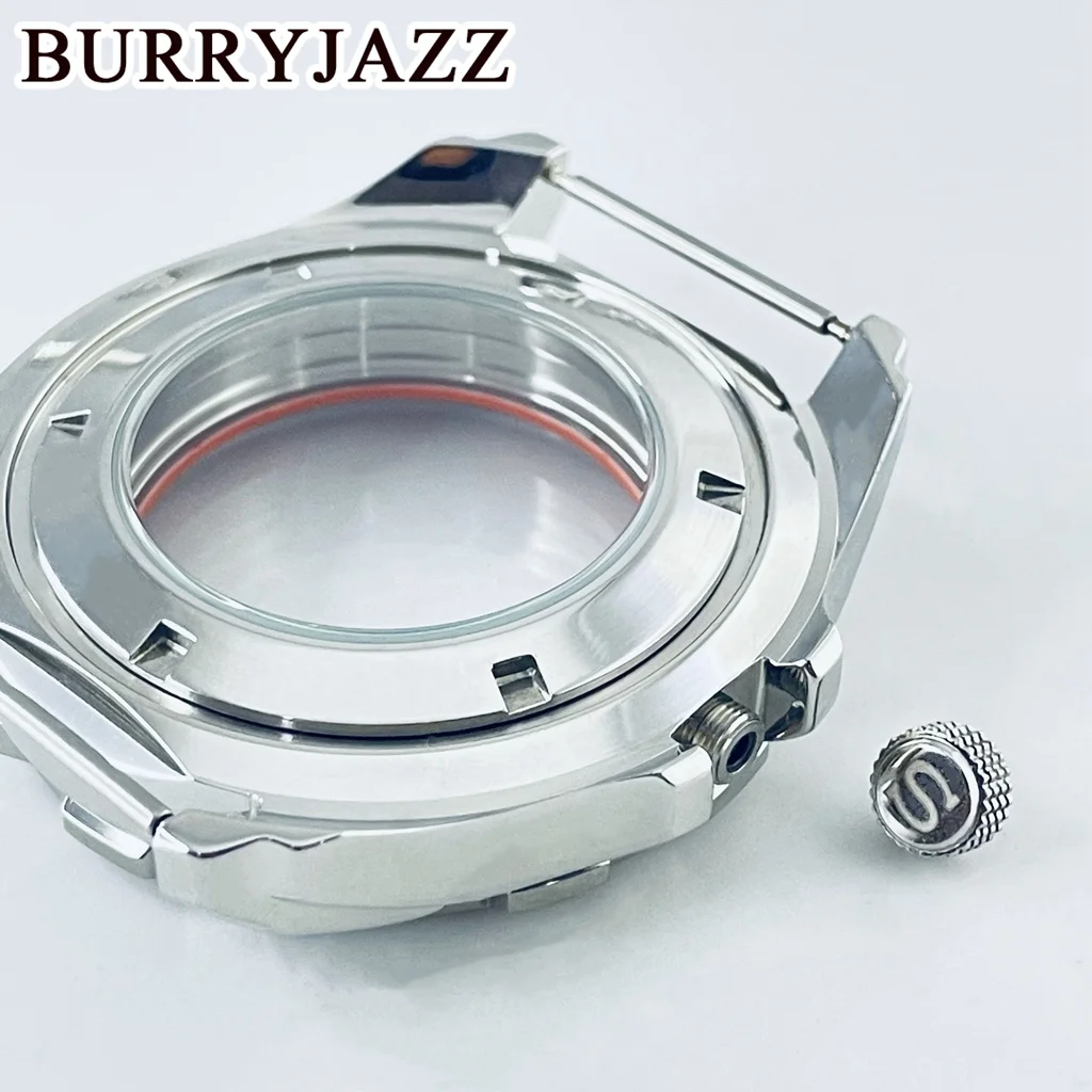 حافظة ساعة من الفولاذ المقاوم للصدأ من Burryjazz ، مقاومة للماء ، فضي ، صلب ، 44 ، NH35 ، NH36 ، NH34 ، NH38 ، NH70 ، NH72