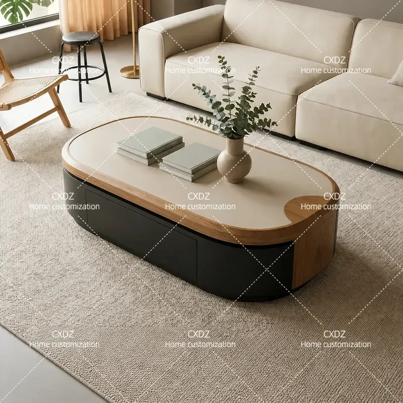 Medieval Style Solid Wood Retractable Coffee Table Retro Multi Functional Living Room Center Table With Storage Advanced