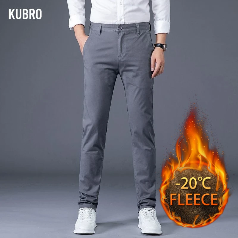 

Мужские деловые весенне-осенние мужские повседневные брюки из высококачественного хлопка, прямые эластичные новые длинные брюки, узкие флисовые брюки, плюшевые