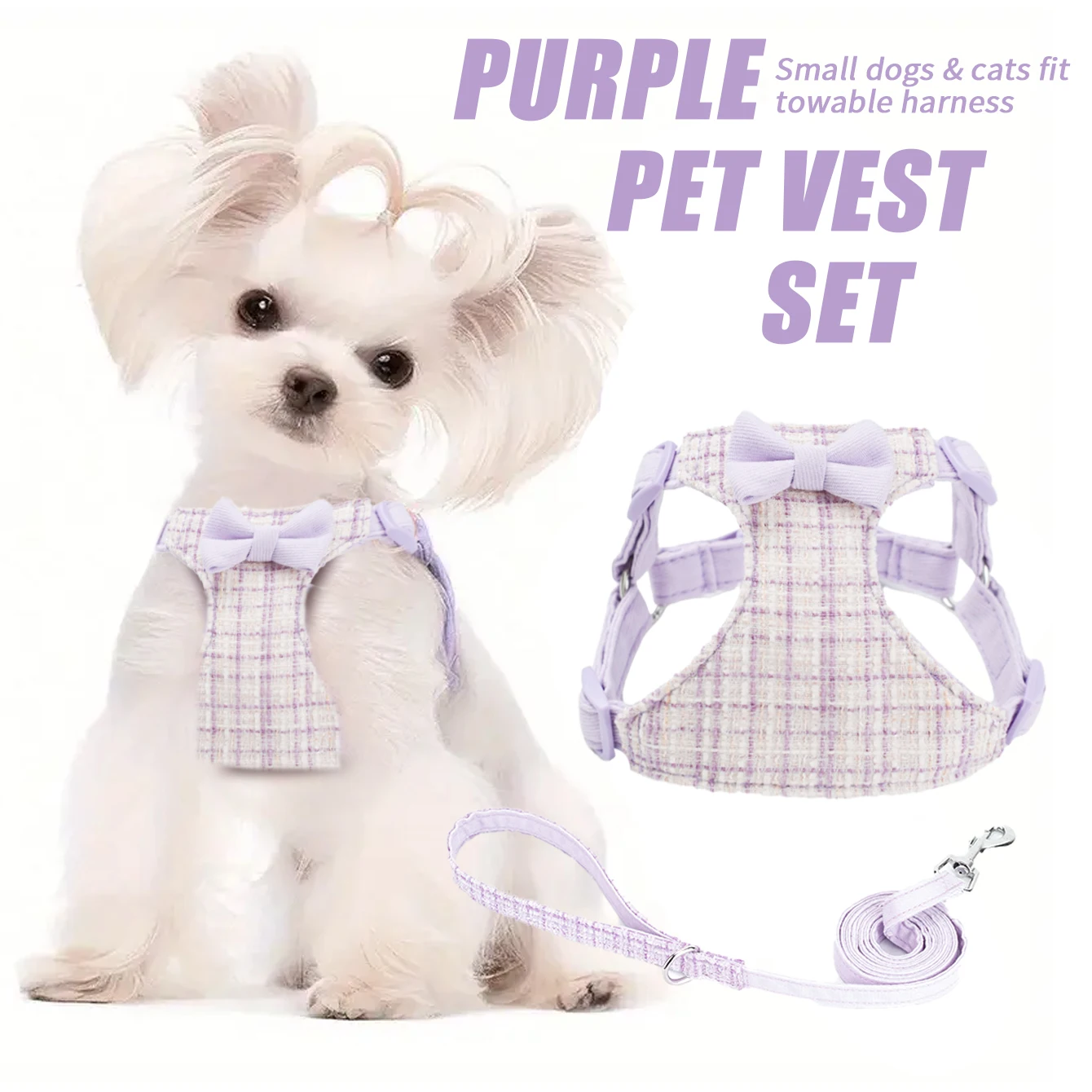 HLP287--قماش منسوج ملون، حزام قابل للتعديل للقطط والكلاب، مع حبل جر بطول 1.5 متر من نفس اللون، ودعم صديق للبشرة.