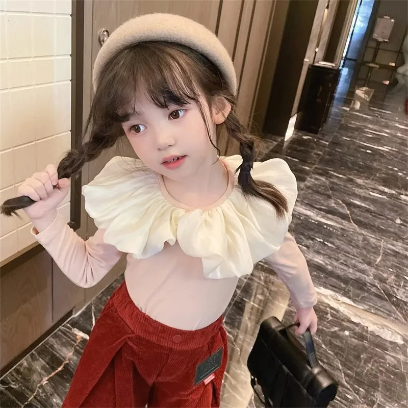 

2025 girls' clothing spring new Korean version of children's bottoming T-shirt baby girl foreign style spring and autumn lapel b