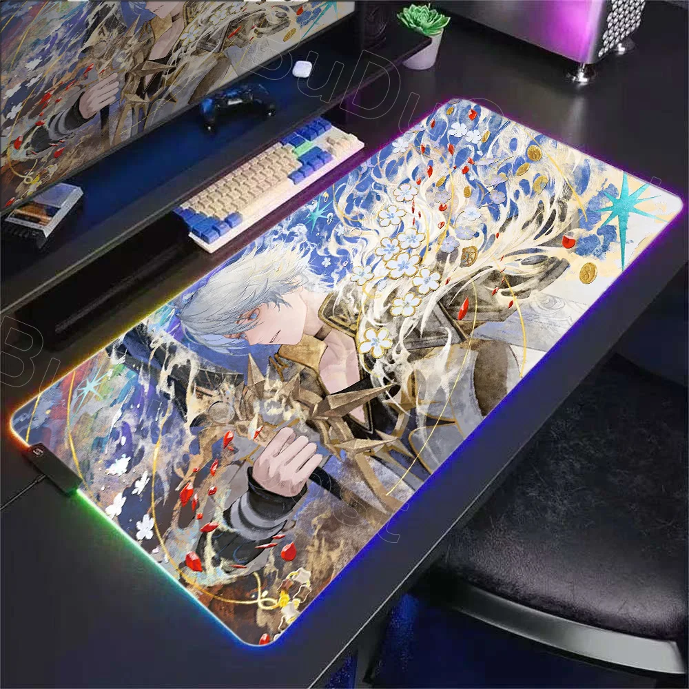 Nova chegada honkai star rail phainon rgb mouse pad led tapetes de mesa de jogos 900x400mm gamer grande luz mousepads pc computador tapete