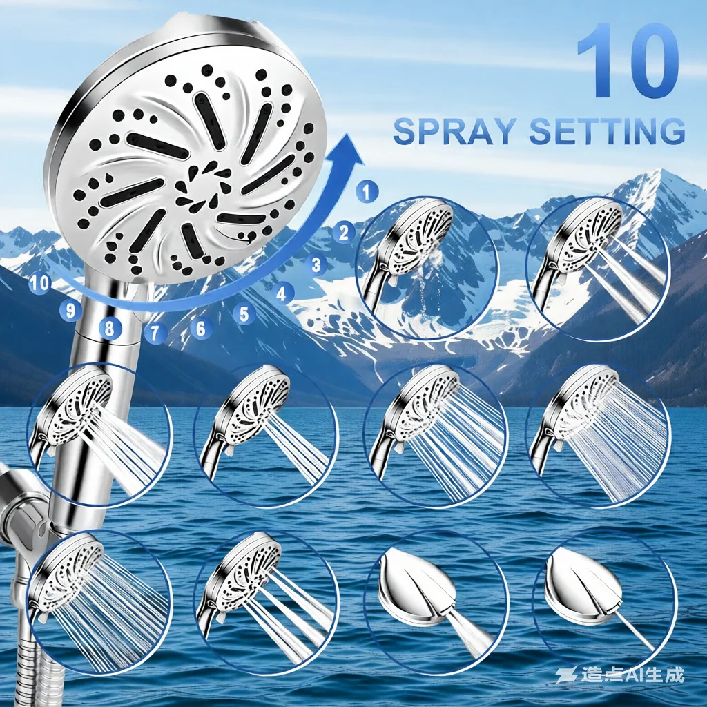 

8+2 Modes Handheld Filtered Shower - High-Pressure, Detachable Handle & Rear Spray Gun