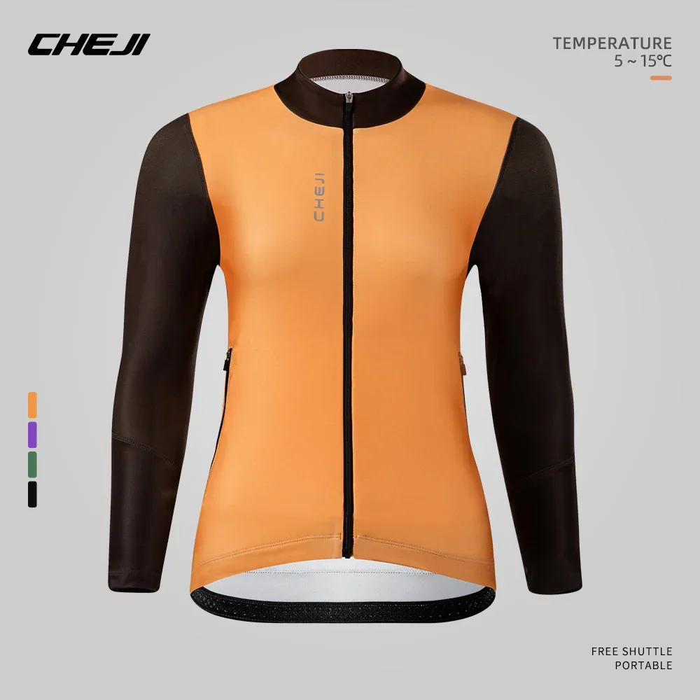 Cheji Langarm-Fleece-Radtrikot für Damen