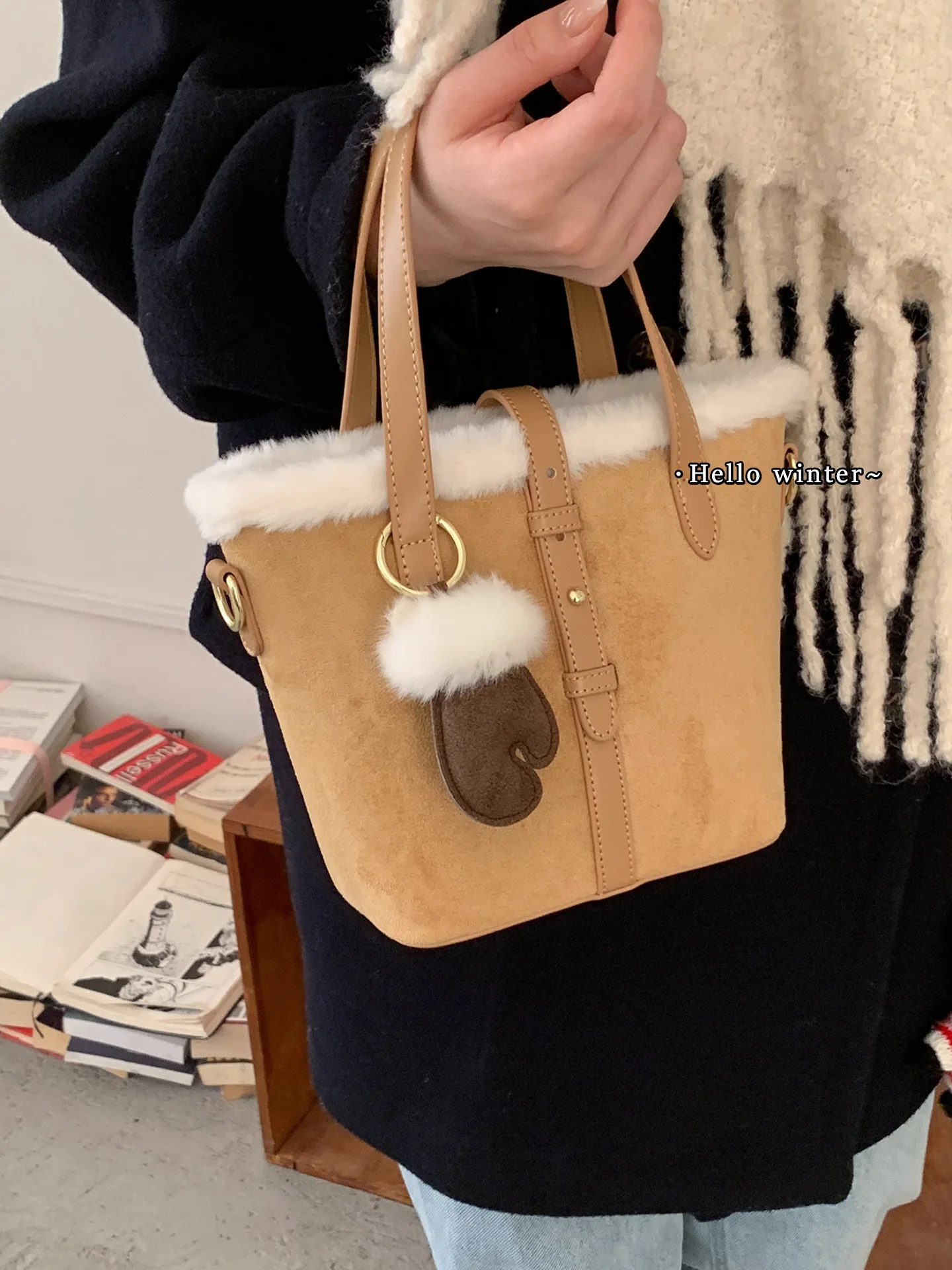 Bolsa Buet de Camurça Fena da Moda, Bolsa Transversal de Pelúcia Estilo Coreano, Bolsa de Ombro Único para o Dia a Dia,...