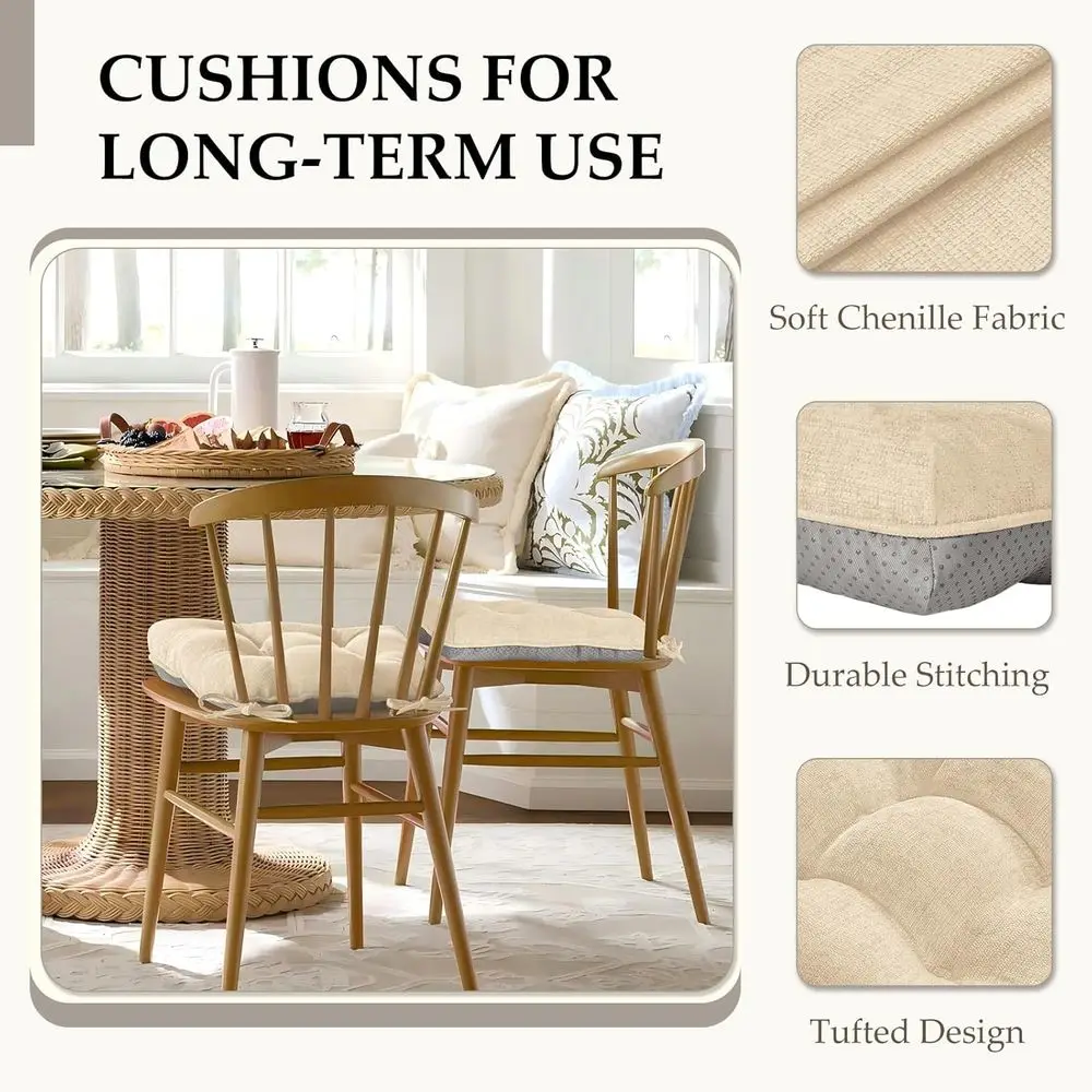 وسائد كرسي لكراسي تناول الطعام مجموعة من 6 قطع - وسائد كراسي مطبخ معنقدة من الشنيل مع أربطة سفلية غير قابلة للانزلاق، وسادة كرسي إسفنجية #5