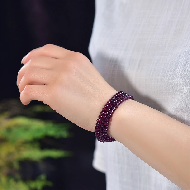 4.9MM Natural Garnet Triple Circle Bracelet Handmade Fortune Energy Bangle Mineral Woman Amulet Jewelry Gift 1PCS